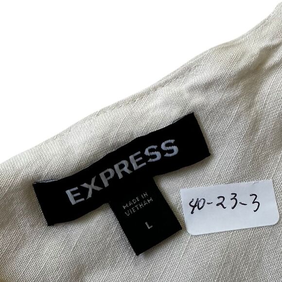 Express Cream Open Back Linen Blend Blouse Women's Top Size Large | 40-23-3 - Picture 3 of 6